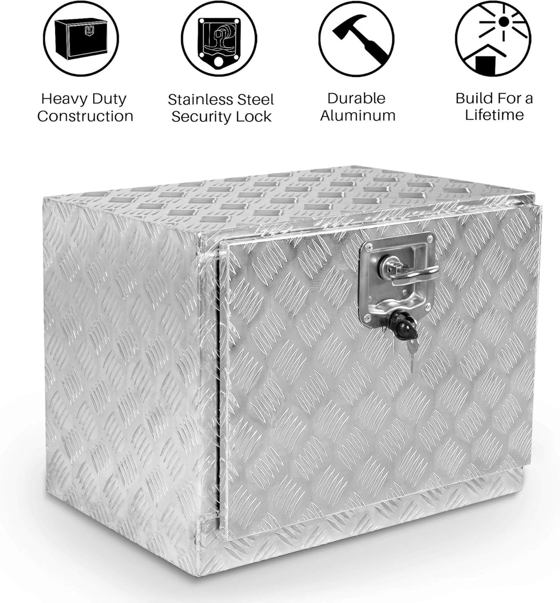 36 Inch Heavy Duty Aluminum Diamond Plate Tool Underbody Box, Waterproof Square Truck Storage Organizer Chest for Pick Up Truck Bed, RV Trailer with T-Handle Lock and Keys - Black