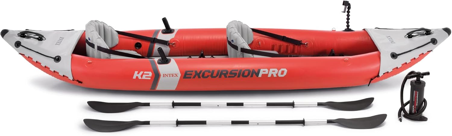 Excursion Pro Inflatable Kayak Set and Accessory Kit, Air Pump, and Carry Bag for Lakes and Rivers