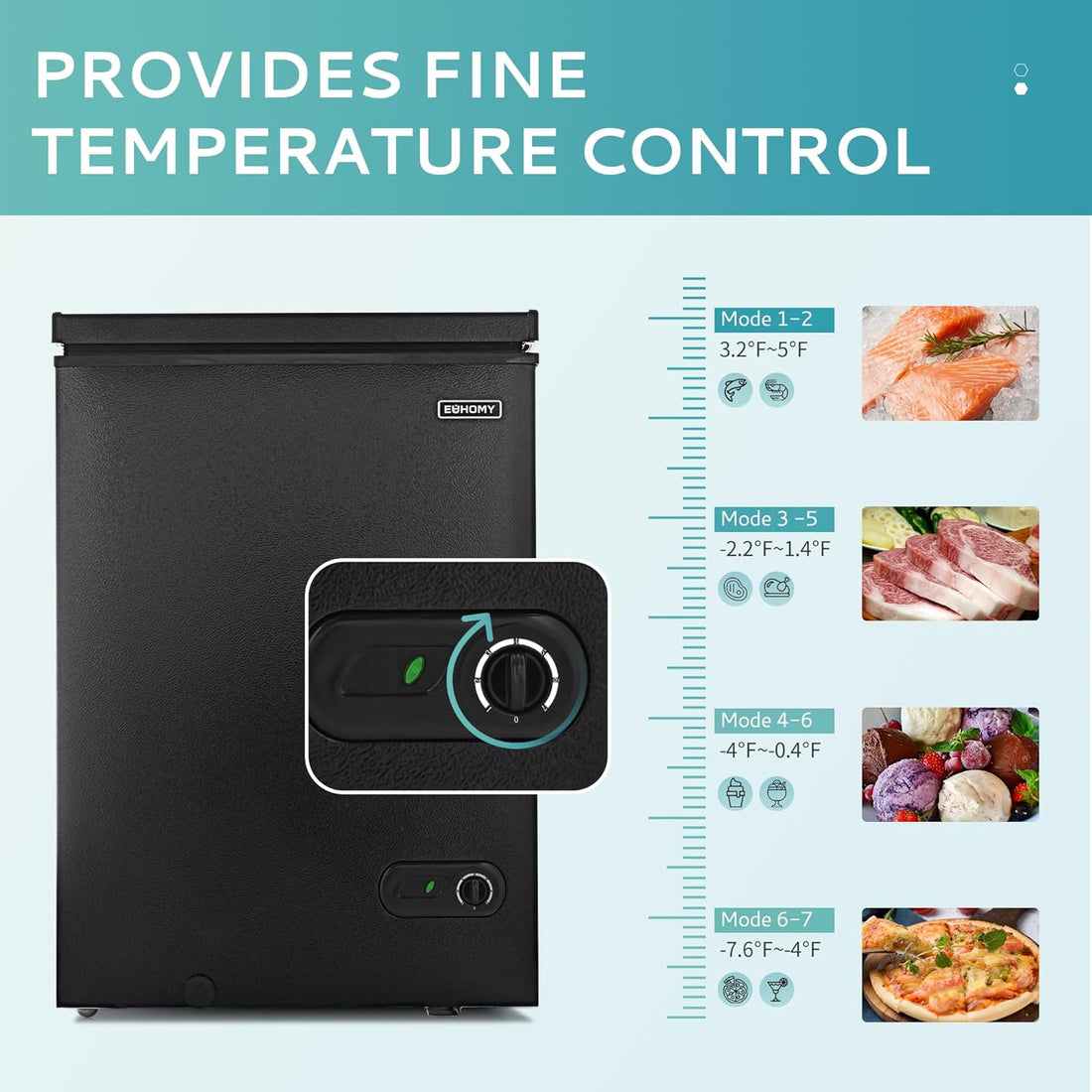 3.5 Cu.Ft Chest Freezer with Removable Basket, Small Deep Freezer Adjustable 7 Thermostat, Quiet Mini Freezer Free-Standing Top Door, Energy Saving for Apartment/Garage/Basement/Dorm/Home,Black